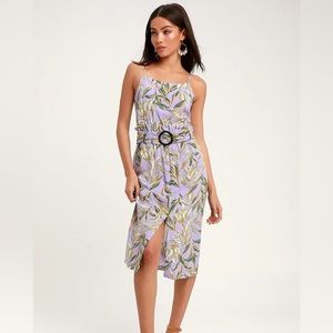 NWT JOA Raya Lavender Floral Print Belted Midi Dress